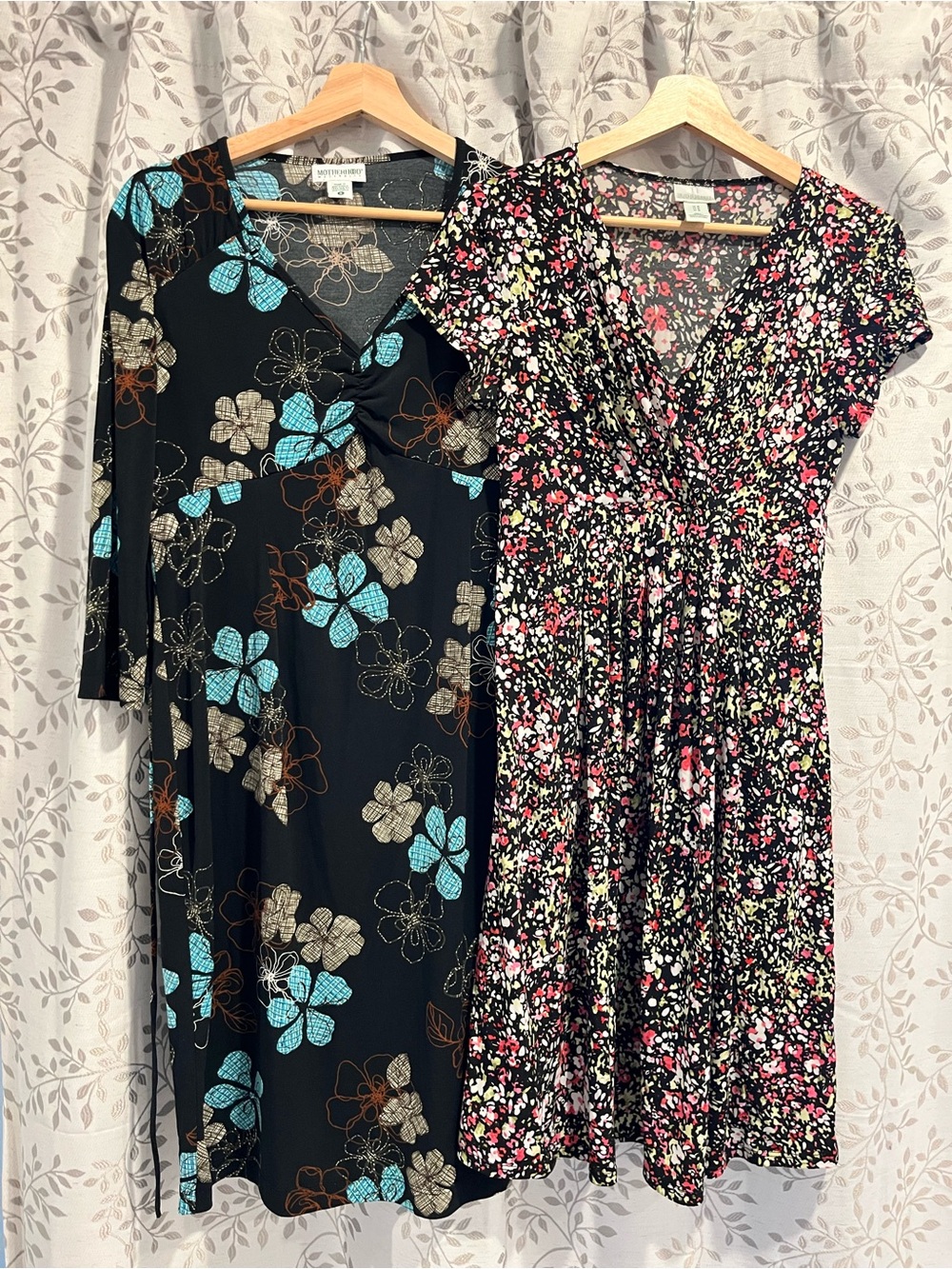 Maternity Dress Bundle Size S/M Business Casual Office Black Floral V-Neck Wrap